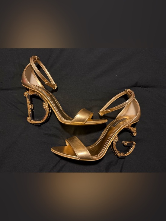 Dolce & Gabbana Shoes - Dolce & Gabbana Nappa Mordore Sandals with Baroque DG Heel - Gold